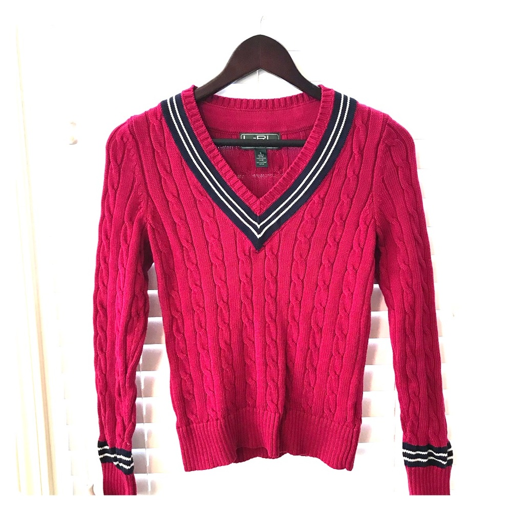 LRL Ralph Lauren Burgundy V Neck Sweater